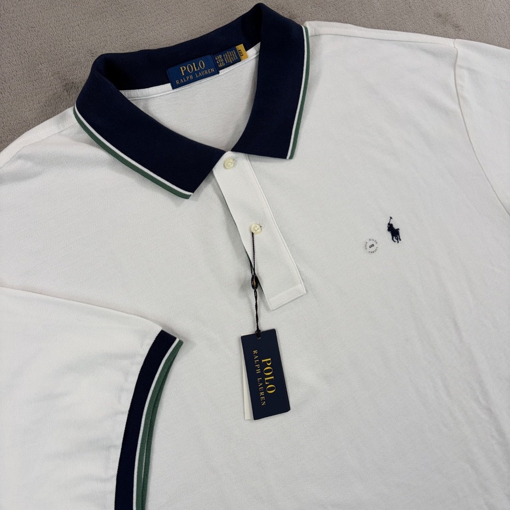 Polo Ralph Lauren Polo Shirt‎ in White Contrast Collar Men 4XB Big Prep Pony NWT